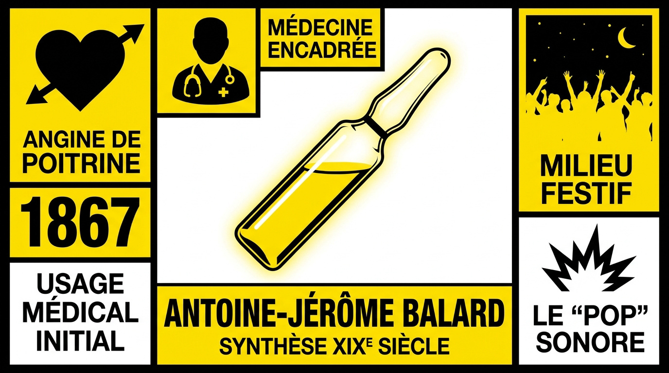 Portrait du chimiste Antoine-Jérôme Balard et représentation historique du nitrite d'amyle