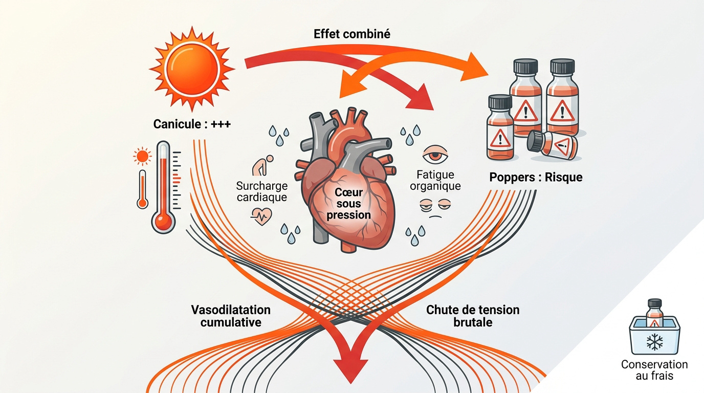 Risques cardiaques liés à la consommation de poppers durant une canicule